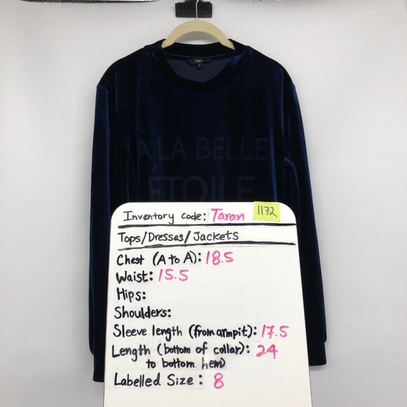 Next Apparel Royal Blue Long Sleeve Velvet Sweatshirt A La Belle Etoile size M - Picture 14 of 15
